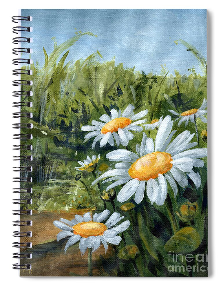Landscape Spiral Notebook featuring the painting Sunny Side of Life - Daisies Painting by Annie Troe
