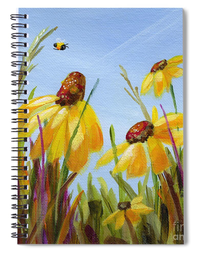 Black Eyed Susans Spiral Notebook featuring the painting Sunny Susans - flower painting by Annie Troe