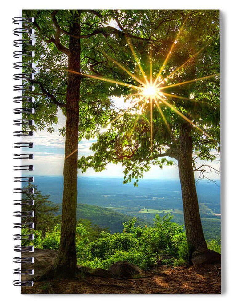 Appalachia Spiral Notebook featuring the photograph Sunrays over the Smoky Blue Ridge Mountains by Debra and Dave Vanderlaan
