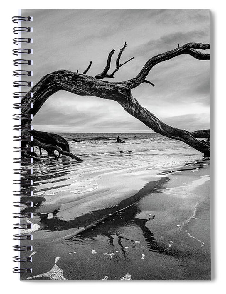 Jekyll Spiral Notebook featuring the photograph Sunrise Arch at Jekyll Island Black and White by Debra and Dave Vanderlaan