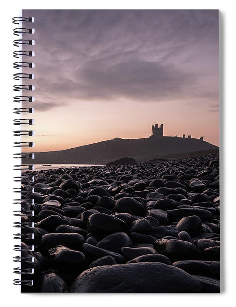 Landscape Spiral Notebook featuring the photograph Sunrise at Dunstanburgh Castle, Northumberland, England, UK by Sarah Howard