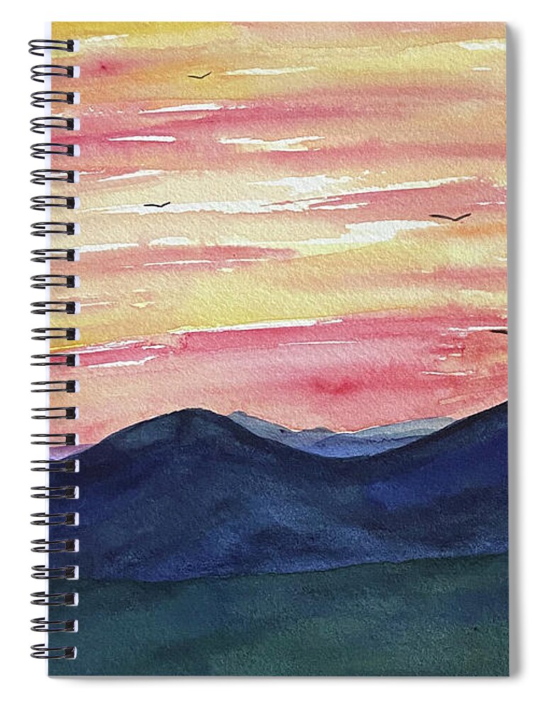 Sunrise Spiral Notebook featuring the painting Sunrise Mountains by Lisa Neuman