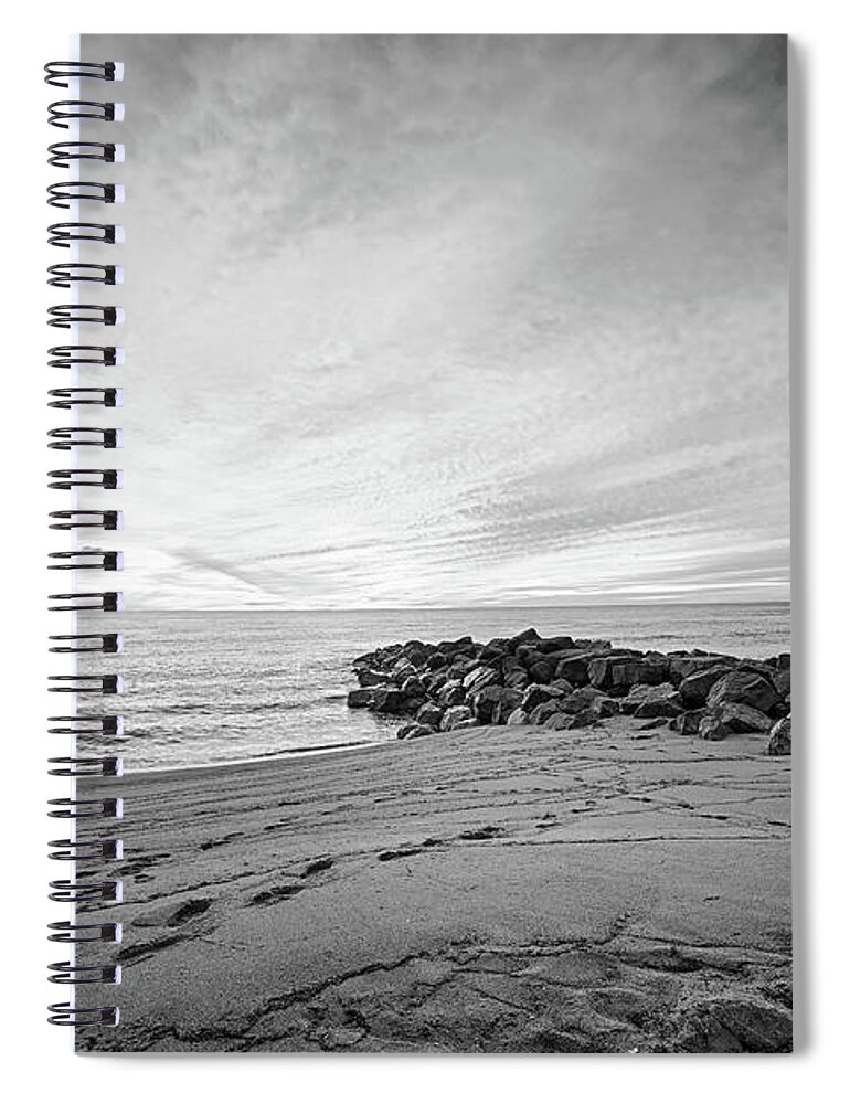 Newburyport Spiral Notebook featuring the photograph Sunrise on Plum Island Newburyport MA Black and White by Toby McGuire