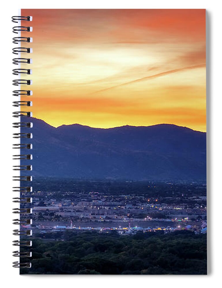 New Mexico Spiral Notebook featuring the photograph Sunrise over Albuquerque by Susan Rissi Tregoning