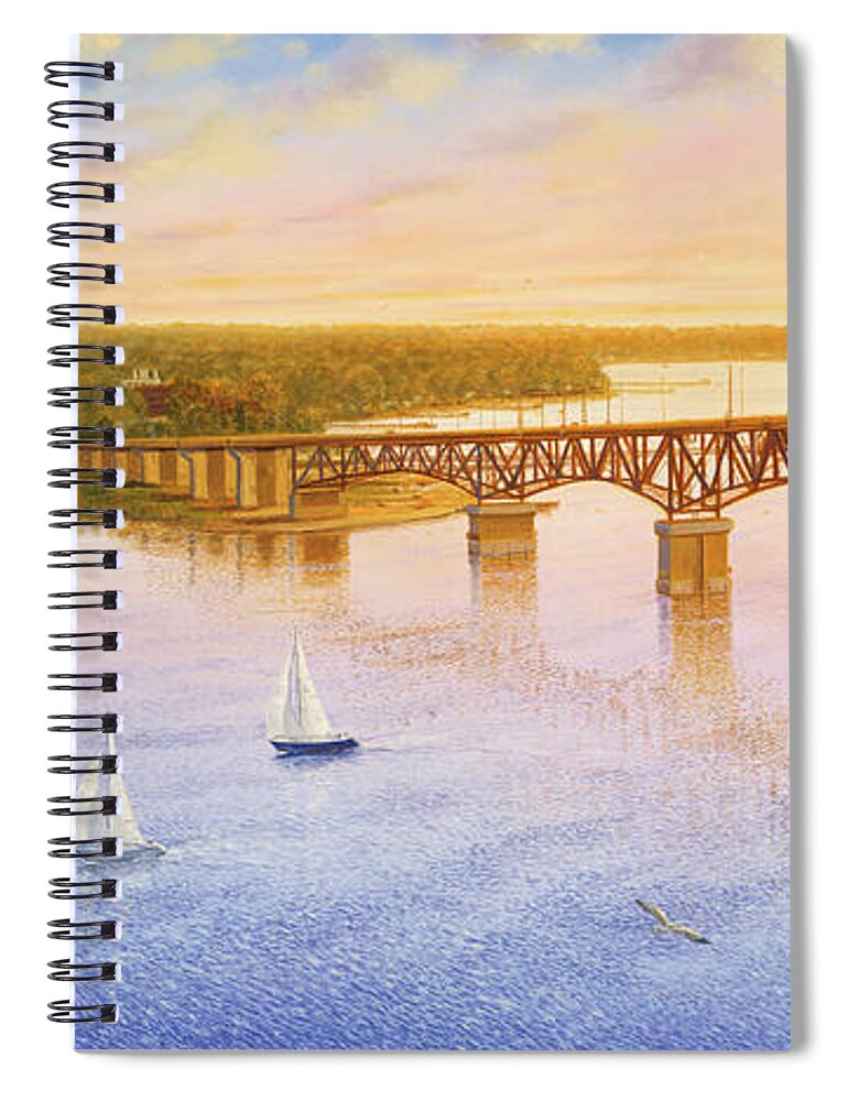 Virginia Spiral Notebook featuring the painting Sunrise over Gloucester Point - Osprey by Guy Crittenden