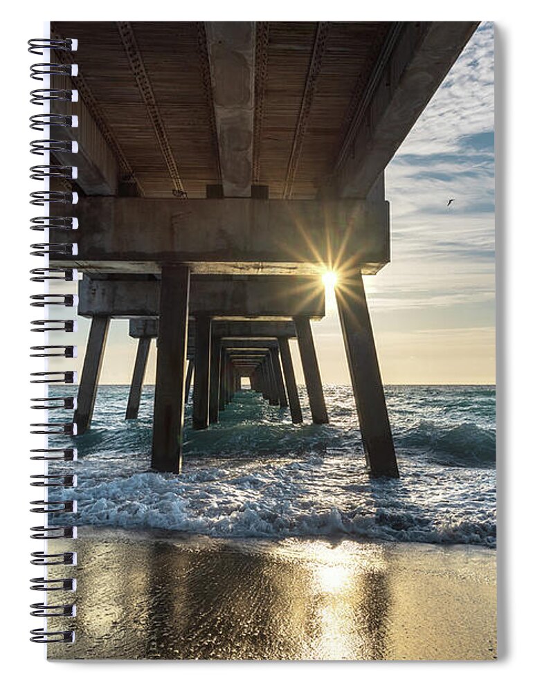Juno Pier Spiral Notebook featuring the photograph Sunrise Under Juno Pier by Laura Fasulo