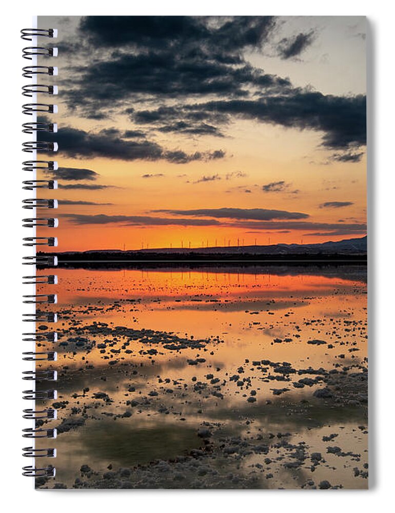 Sunset Spiral Notebook featuring the photograph Sunset and reflections at the lake by Michalakis Ppalis