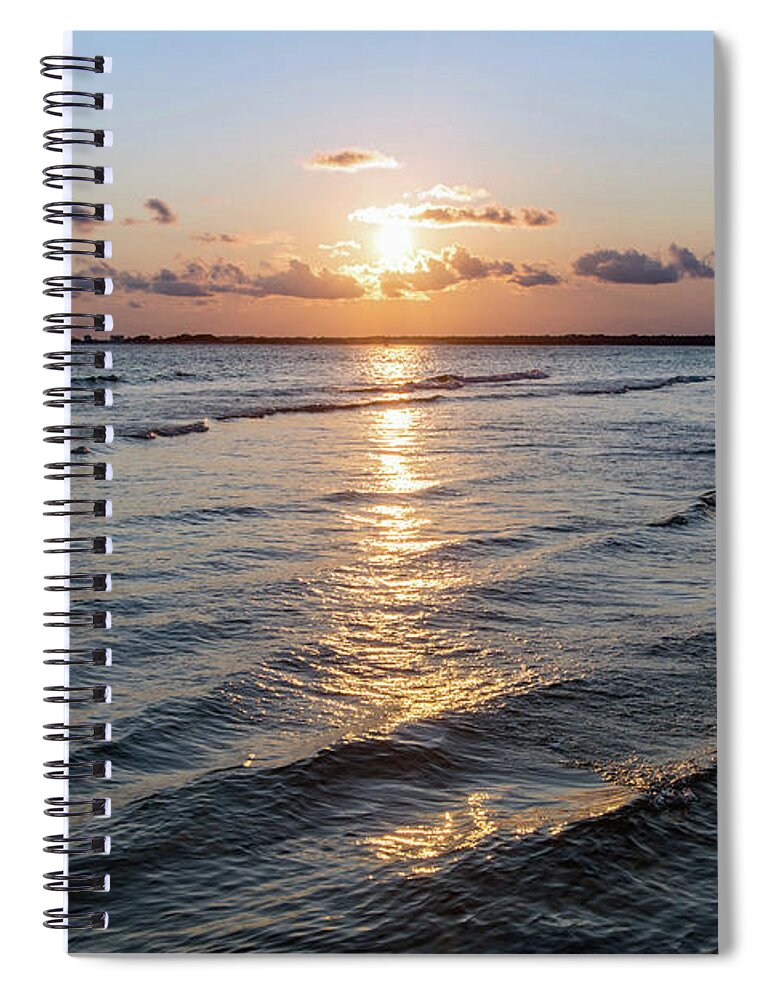 Sun Spiral Notebook featuring the photograph Sunset and Waves, Pensacola Pass by Beachtown Views