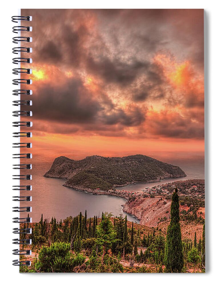 Assos Spiral Notebook featuring the photograph Sunset at Assos in Kefalonia, Greece by Constantinos Iliopoulos