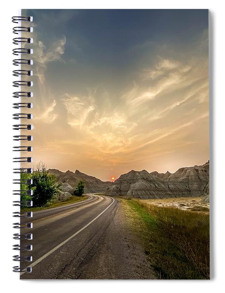 National Park Spiral Notebook featuring the photograph Sunset at Badlands National Park by Susan Rydberg