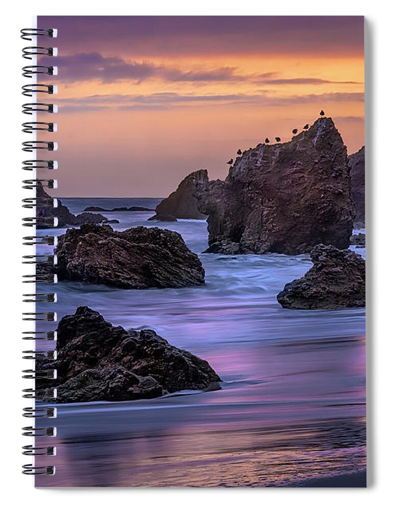 Sunset At El Matador Beach Spiral Notebook featuring the photograph Sunset At El Matador Beach by Endre Balogh