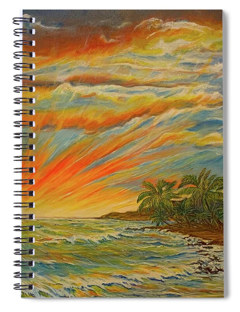 Brilliant Sunset Beach Sunset Spiral Notebook featuring the painting Sunset at Kumu nul Kahakai by Michael Silbaugh