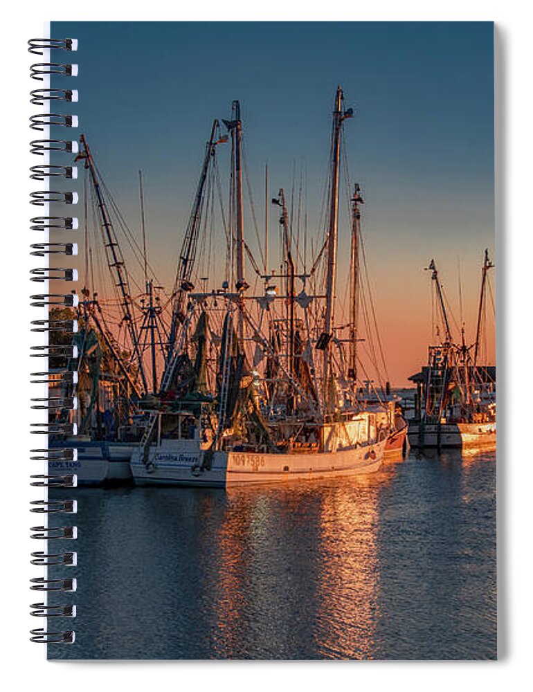 Sunset Spiral Notebook featuring the photograph Sunset at Shem Creek, Charleston by Marcy Wielfaert