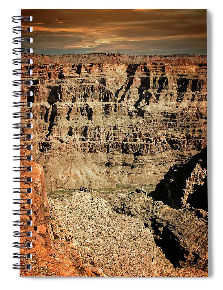 Travel Spiral Notebook featuring the mixed media Sunset at the Grand Canyon by Pheasant Run Gallery