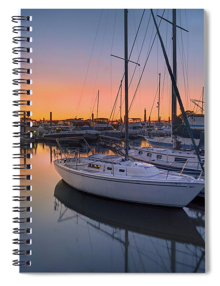 Twilight Spiral Notebook featuring the photograph Sunset at the Harbor by James Woody