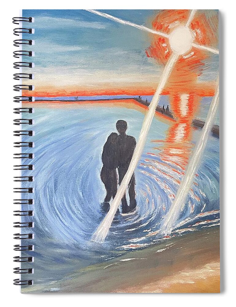 Oil Painting Spiral Notebook featuring the painting Sunset at the Ludington Beach by Lisa White