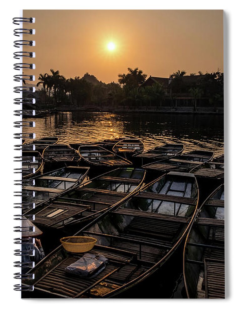 Ba Giot Spiral Notebook featuring the photograph Sunset at Trang An by Arj Munoz