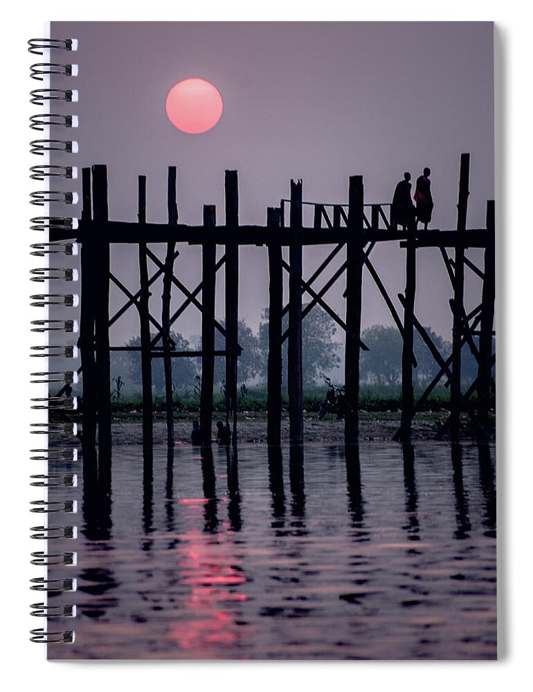 Mandalay Spiral Notebook featuring the photograph Sunset at U-Bein Bridge by Arj Munoz