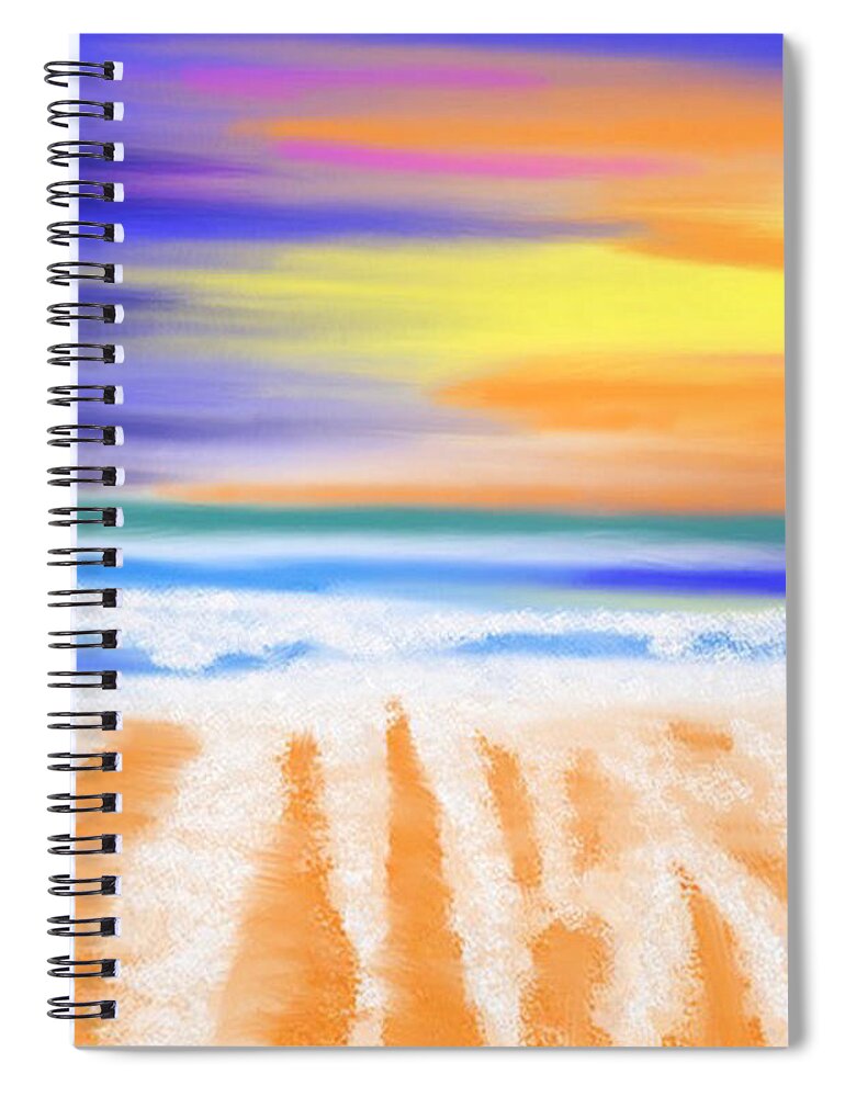 Beach Spiral Notebook featuring the digital art Sunset beach by Elaine Rose Hayward