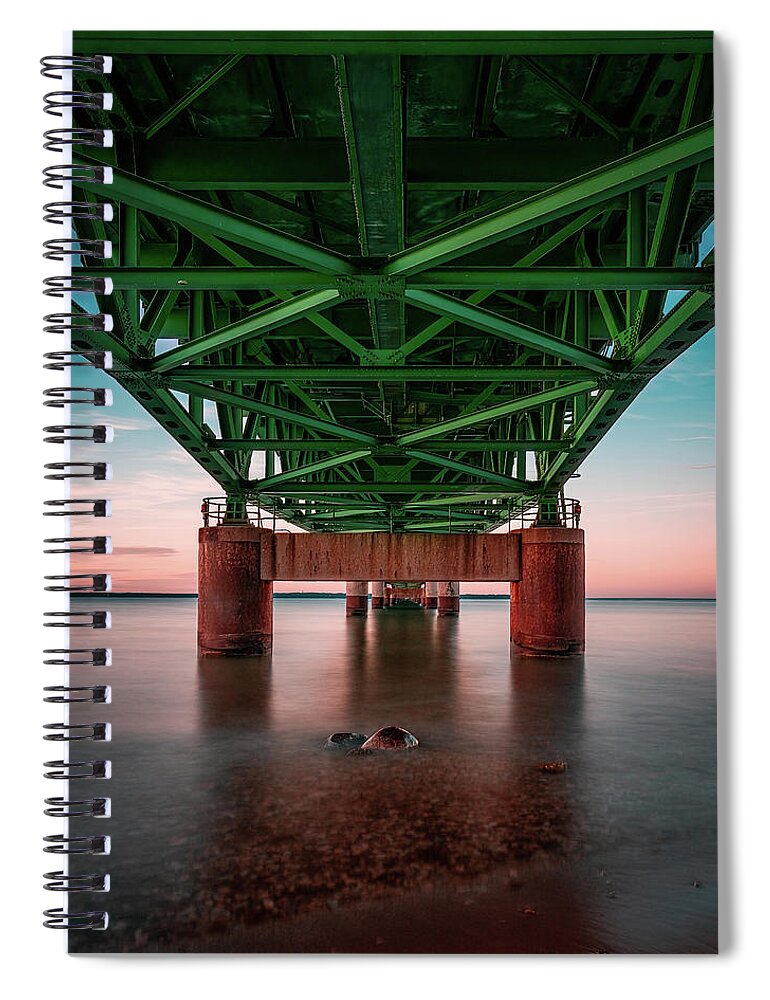 America Spiral Notebook featuring the digital art Sunset Beneath The Mackinac Bridge by Kevin McClish