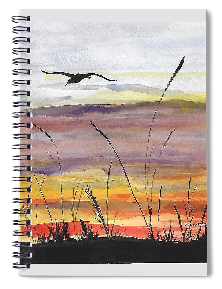 Sunset Spiral Notebook featuring the painting Sunset Bird by Claudette Carlton
