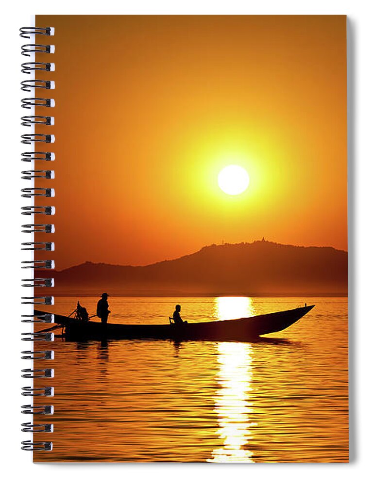 Birman Spiral Notebook featuring the photograph Sunset boat ride on Inle Lake by Lie Yim