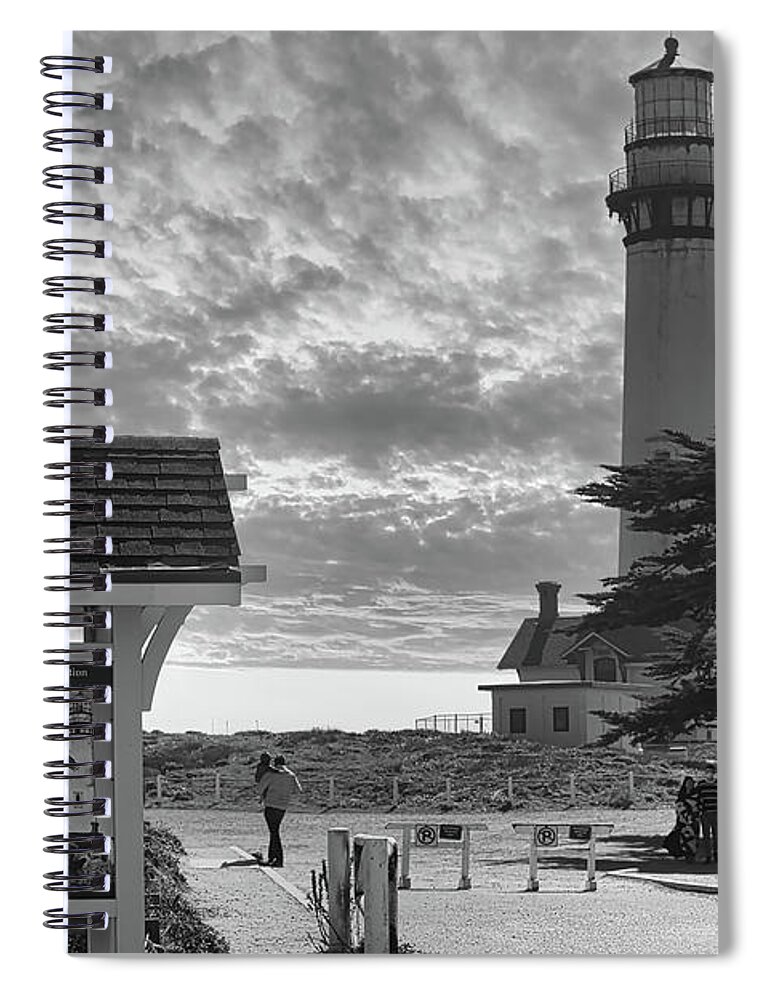 California Spiral Notebook featuring the photograph Sunset California Pigeon Point Lighthouse BW by Chuck Kuhn