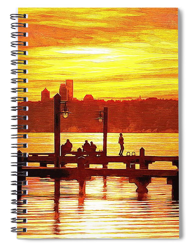 Sunset Spiral Notebook featuring the photograph Sunset Dock Dancer in Kirkland by Sea Change Vibes