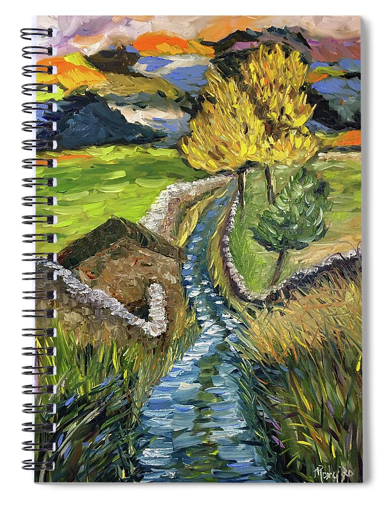 England Spiral Notebook featuring the painting Sunset in Yorkshire by Roxy Rich