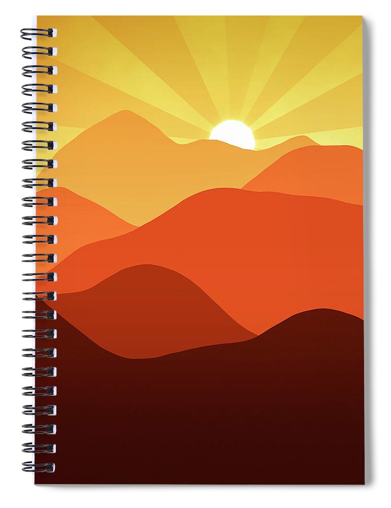 Minimalism Spiral Notebook featuring the digital art Sunset in the mountains abstract minimalist art warm orange tones by Matthias Hauser