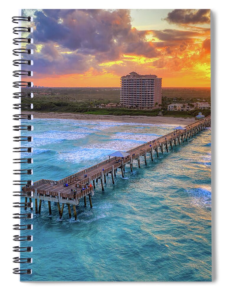 Juno Beach Pier Spiral Notebook featuring the photograph Sunset Juno Beach Pier Over the Ocean Florida by Kim Seng
