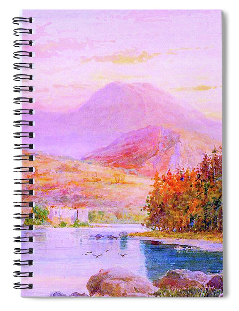 Landscape Spiral Notebook featuring the painting Sunset Loch Scotland by Jane Small