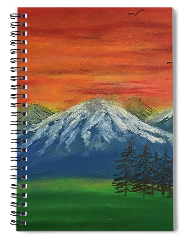 Sunset Spiral Notebook featuring the mixed media Sunset Mountains by Lisa Neuman