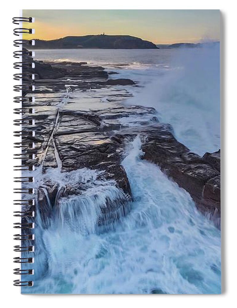 Beach; Sea; Blue; Beautiful; Nature Background; Seascape; Water; Landscape; Rocks; Cliffs; Rock Pool; Tourism; Travel; Summer; Holidays; Sea; Surf; Palm Beach Spiral Notebook featuring the photograph Sunset Near Palm Beach No 5 by Andre Petrov