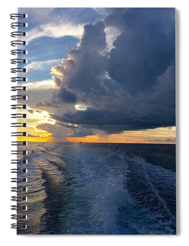 Boat Spiral Notebook featuring the photograph Sunset on a boat by Bettina X