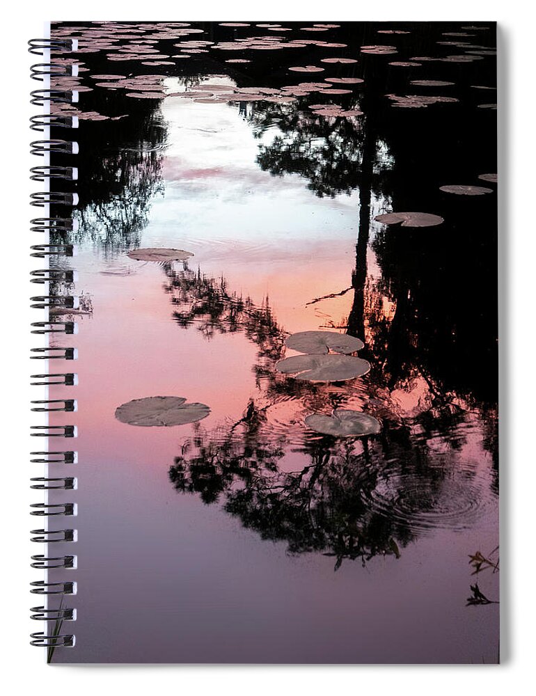 Reflection Spiral Notebook featuring the photograph Sunset on a Florida pond by Karen Rispin