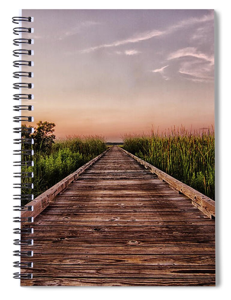 Cottages At Bay Ridge Spiral Notebook featuring the photograph Sunset on a Long Dock at Bay Ridge Atlantic Beach North Carolina by Bob Decker