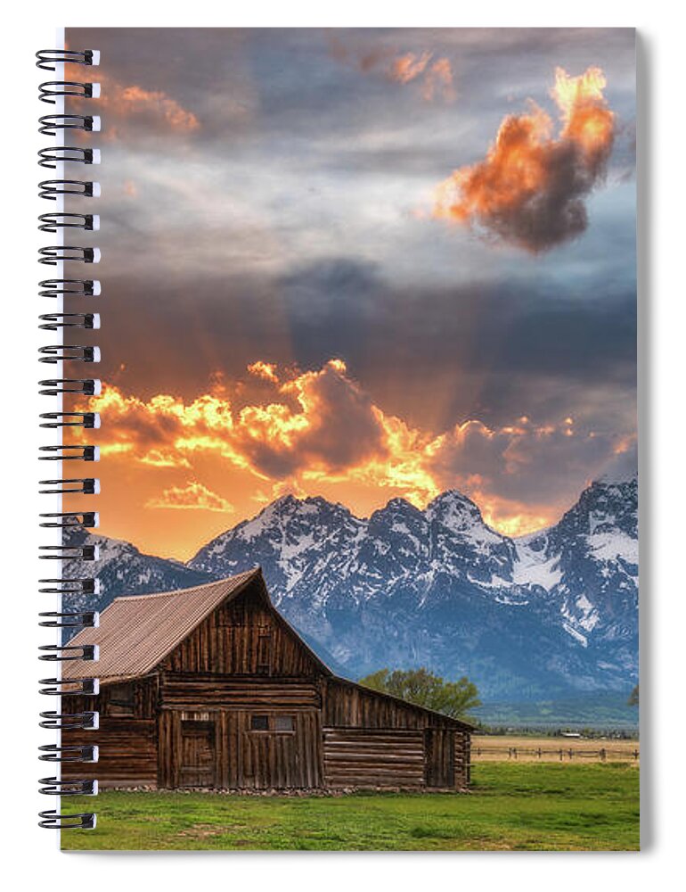 Sunset Spiral Notebook featuring the photograph Sunset on Fire - Moulton Barn by Darren White