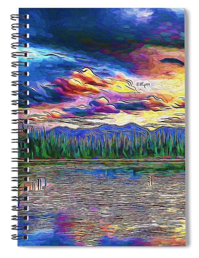 Paint Spiral Notebook featuring the painting Sunset on lake 3 by Nenad Vasic