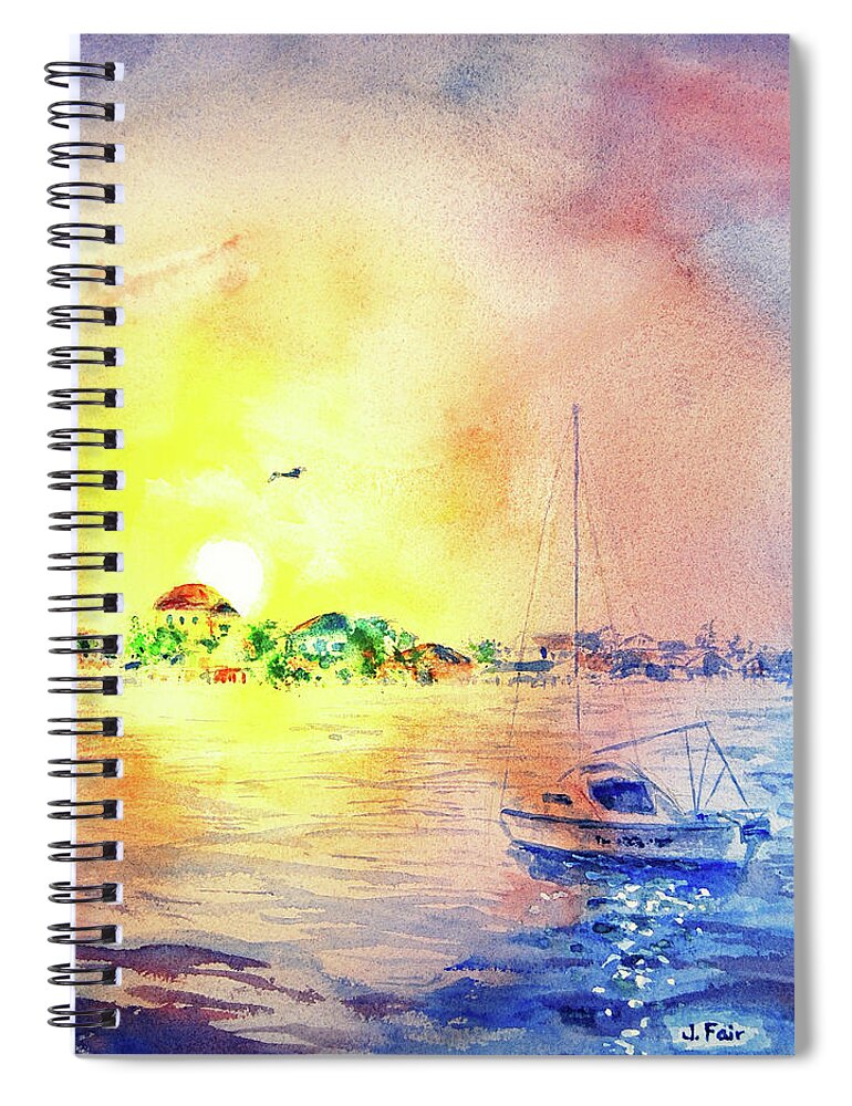 Sunset Spiral Notebook featuring the painting Sunset on Ono Island by Jerry Fair