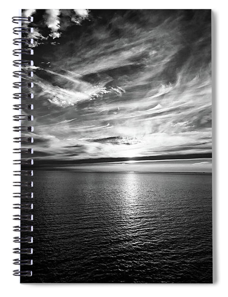 Sunset Spiral Notebook featuring the photograph Sunset on the horizon at sea by Bernhard Schaffer