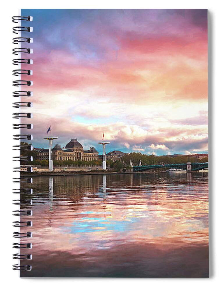 Lyon Spiral Notebook featuring the photograph Sunset on the Rhone River Lyon France by Carol Japp