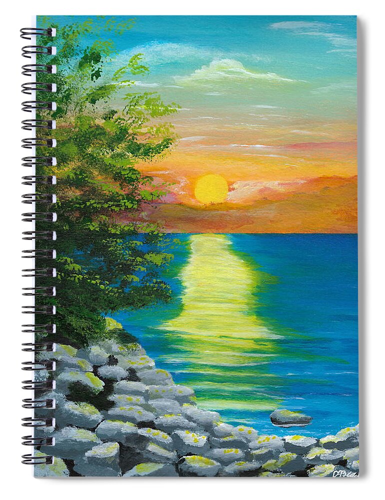 Sun Spiral Notebook featuring the painting Sunset on water by David Bigelow