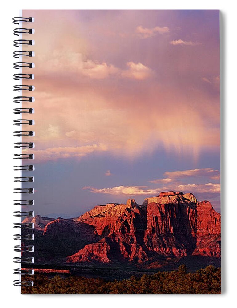 North America Spiral Notebook featuring the photograph Sunset on West Temple Zion National Park by Dave Welling
