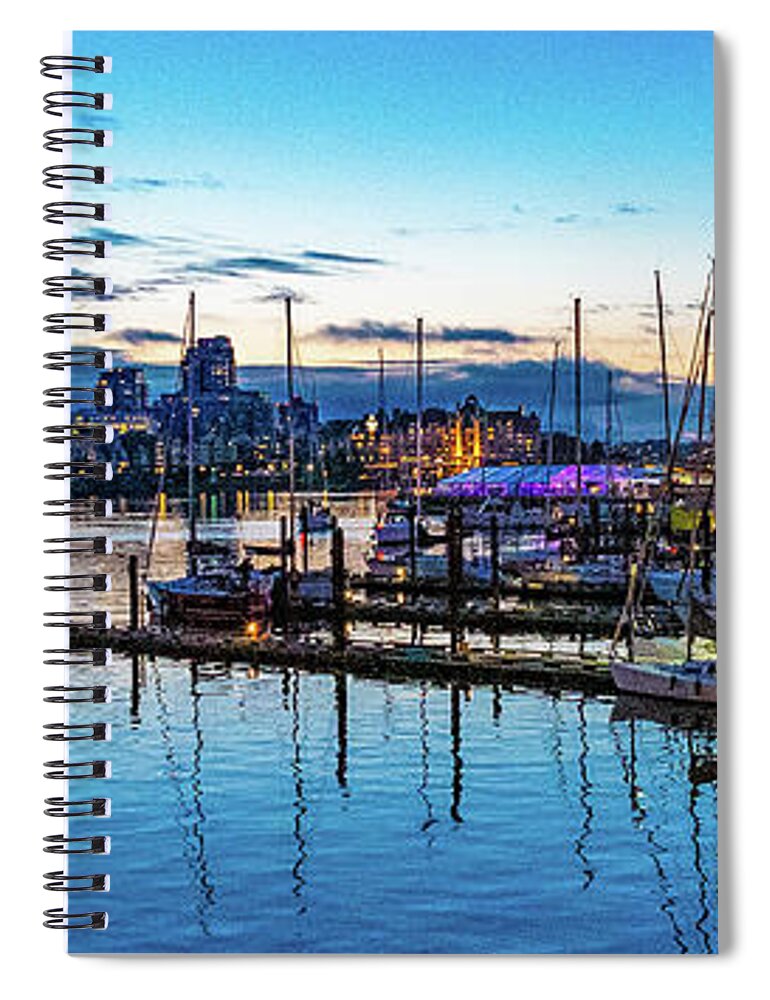 Sunset Spiral Notebook featuring the digital art Sunset over a Harbor in Victoria British Columbia by SnapHappy Photos