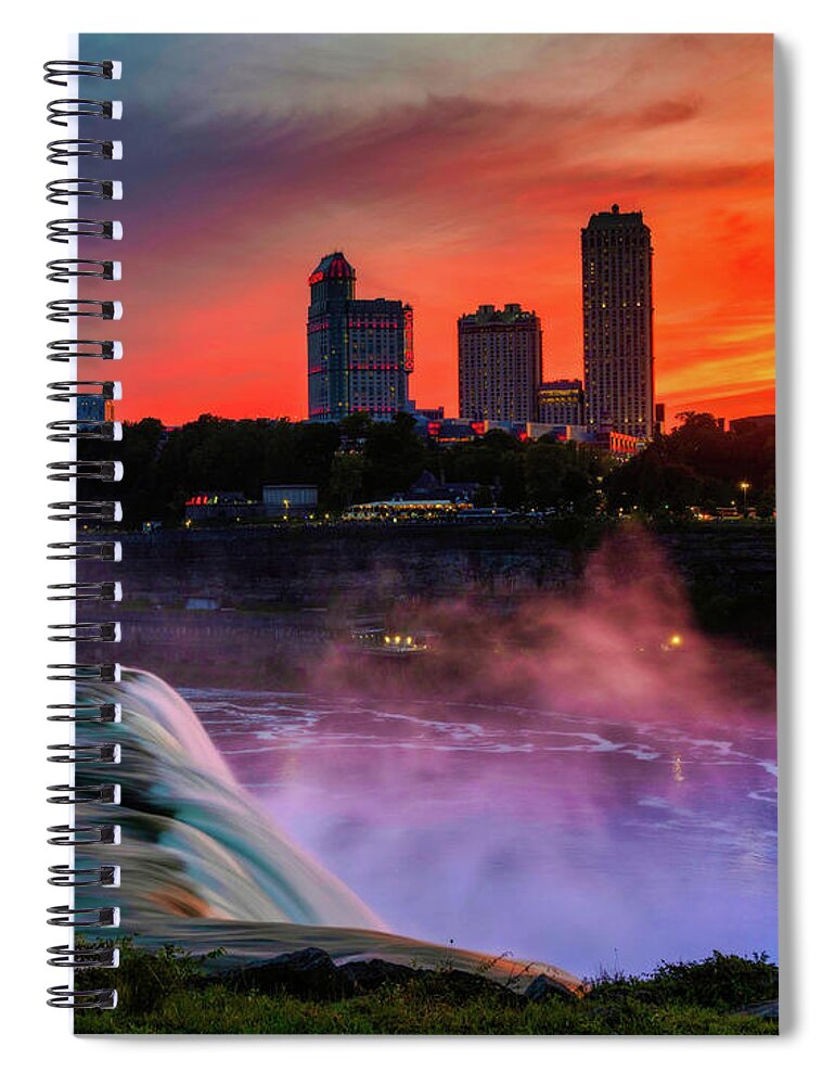 Niagara Falls Spiral Notebook featuring the photograph Sunset over the falls by Izet Kapetanovic