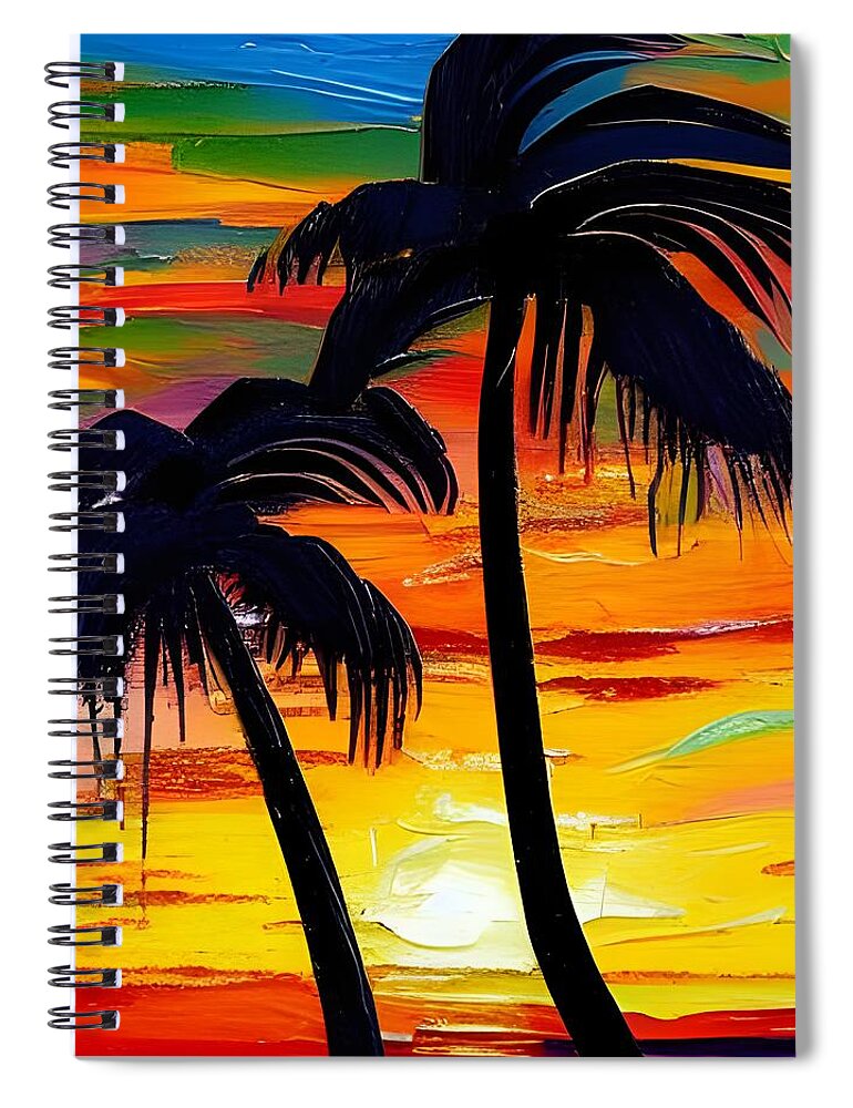 Sunset Spiral Notebook featuring the digital art Sunset Palms by Katrina Gunn