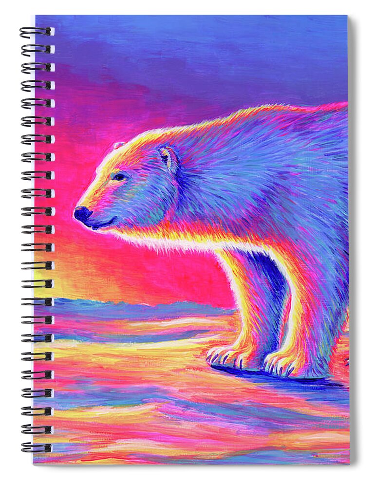 Polar Bear Spiral Notebook featuring the painting Sunset Polar Bear by Rebecca Wang