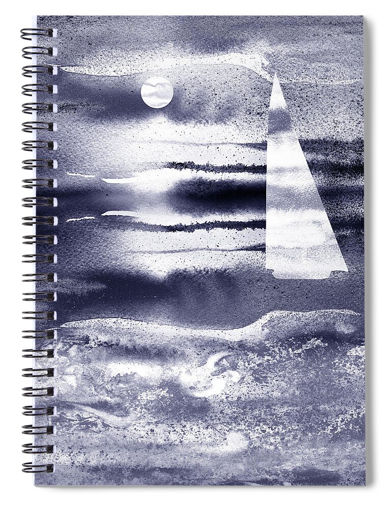 Beach Art Spiral Notebook featuring the painting Sunset Sailboat At The Ocean Shore Seascape Painting Beach House Watercolor IV by Irina Sztukowski