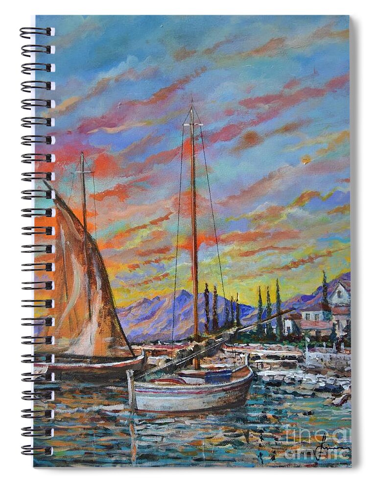 Original Painting Spiral Notebook featuring the painting Sunset by Sinisa Saratlic
